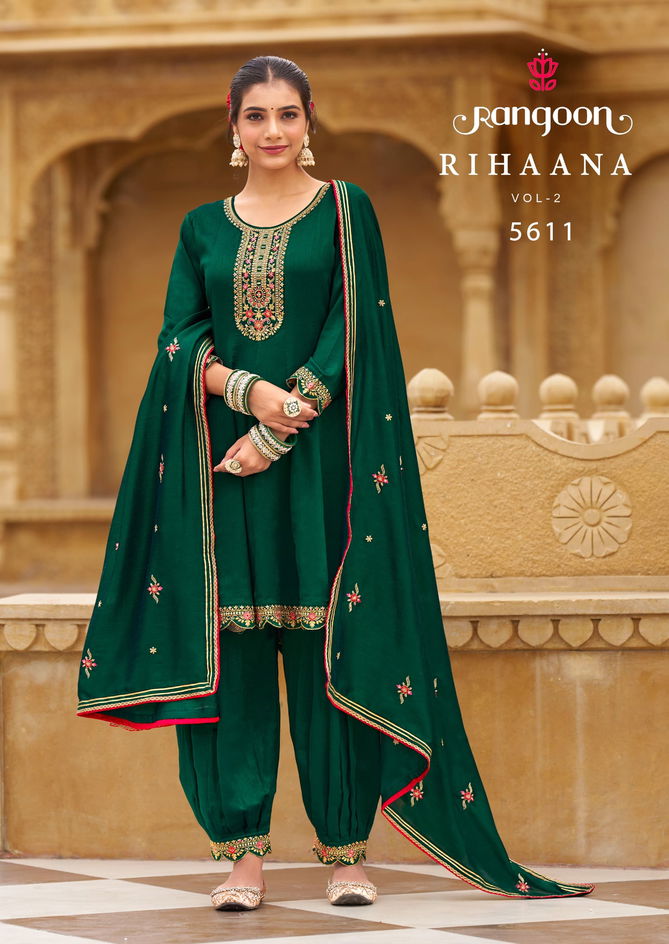 Rihaana Vol 2 By Rangoon Silk Fancy Work Designer Kurti With Bottom Dupatta Wholesale Shop In Surat